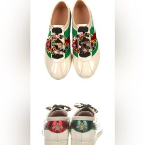 Gucci Falacer Sneakers-patent leather- red & green w- 2 double G broaches.